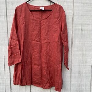 Match point Linen Coral Lagenlook Blouse Shirt Top Casual Large L